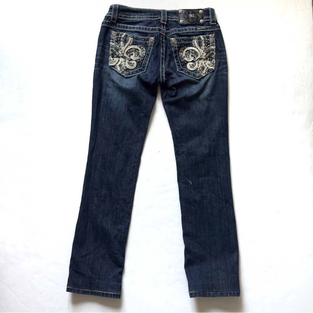 Miss Me Fleur de Lis Straight Leg Jeans Women 26 Embroidered Jewels Y2K Cowgirl